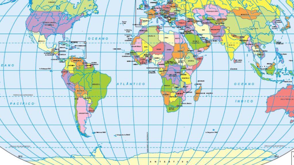 Mapa-múndi: Continentes, Países e Oceanos 