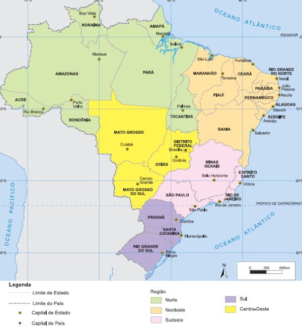 Mapa do Brasil - Político e regiões