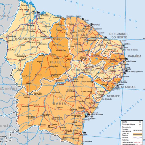 Mapa do Brasil - Região Nordeste cidades