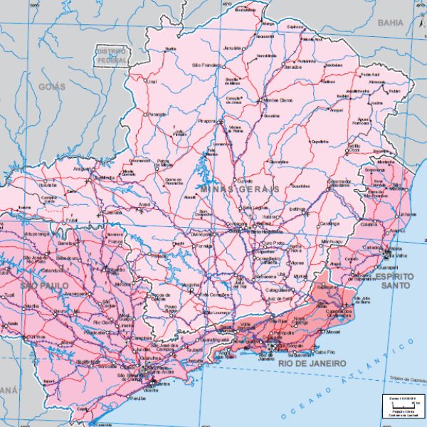 Mapa do Brasil - Região Sudeste cidades